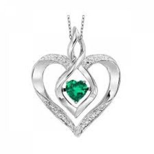 925 Sterling Silver Real White Diamond & Chrome Diopside Gemstone Heart Pendant